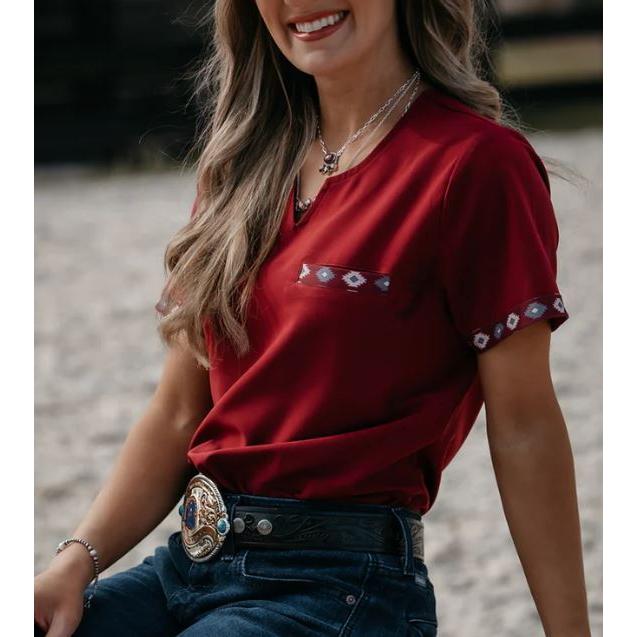 Spurrin' Scrubs Aztec Scrub Top- Maroon