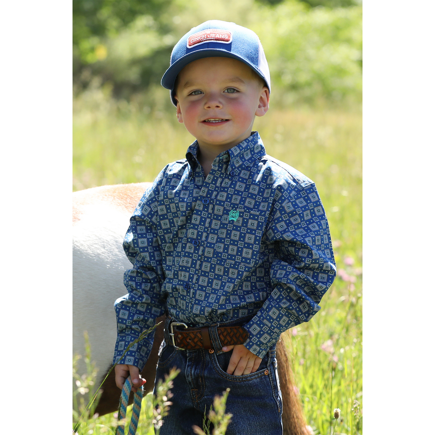 Cinch Boy's Long Sleeve Print Shirt- Royal Blue