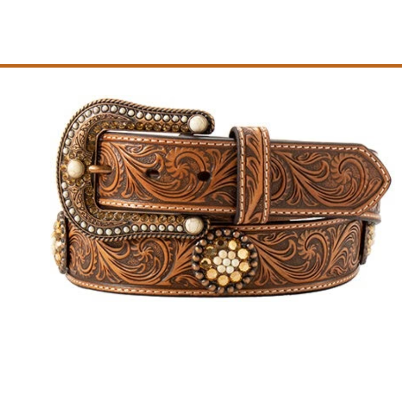 Nocona Ladies Topaz Crystal Concho Belt- Tan