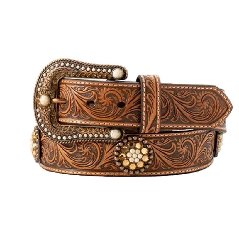 Nocona Ladies Topaz Crystal Concho Belt- Tan - Irvine Tack & Western Wear