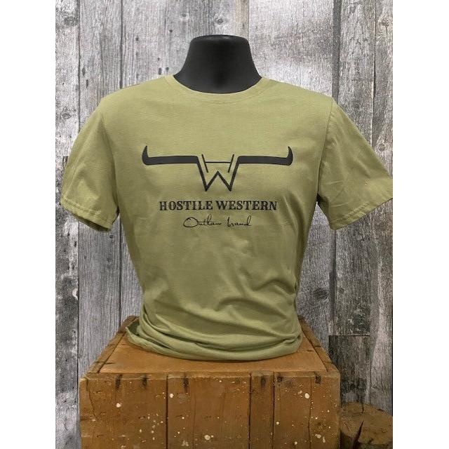Hostile Western Men's Short Sleeve Tee Shirt- Green