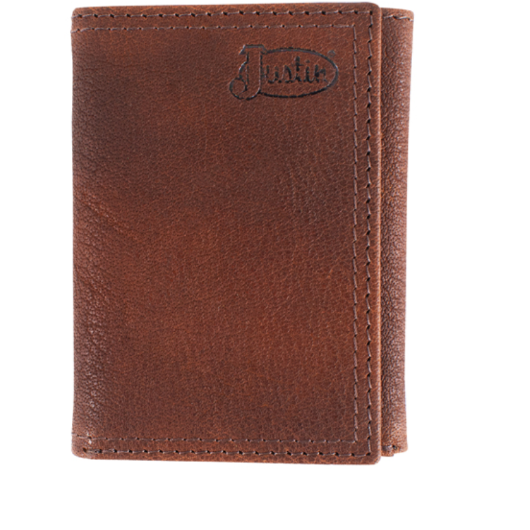 Justin Genuine Leather Trifold Wallet- Medium Tan Buffalo