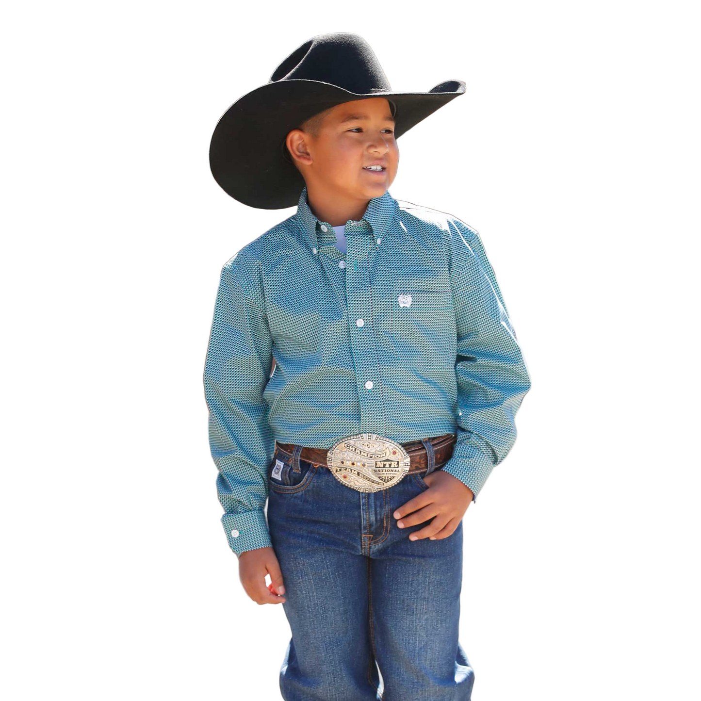 Cinch Boy's Long Sleeve Print Shirt - Turquoise