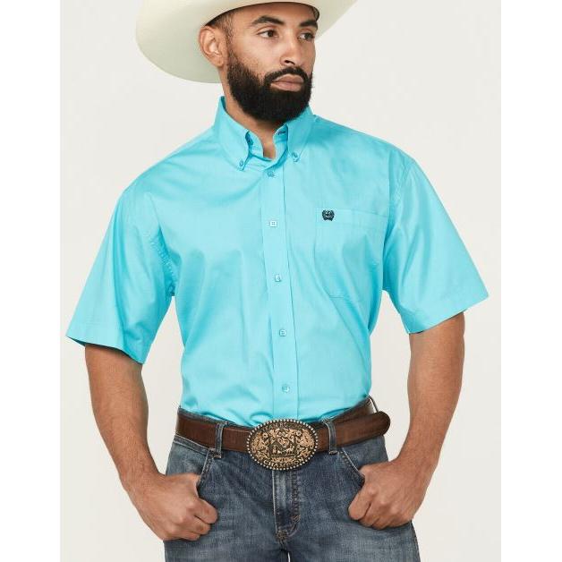 Cinch Men's Short Sleeve Button Down Western Shirt- Turquoise
