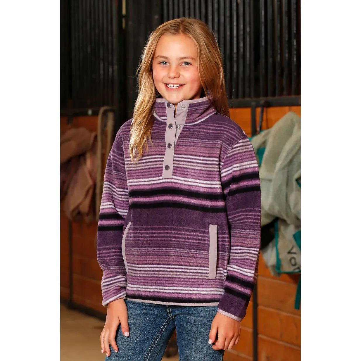 Cinch Girl's Long Sleeve 1/4 Snap Pullover- Purple
