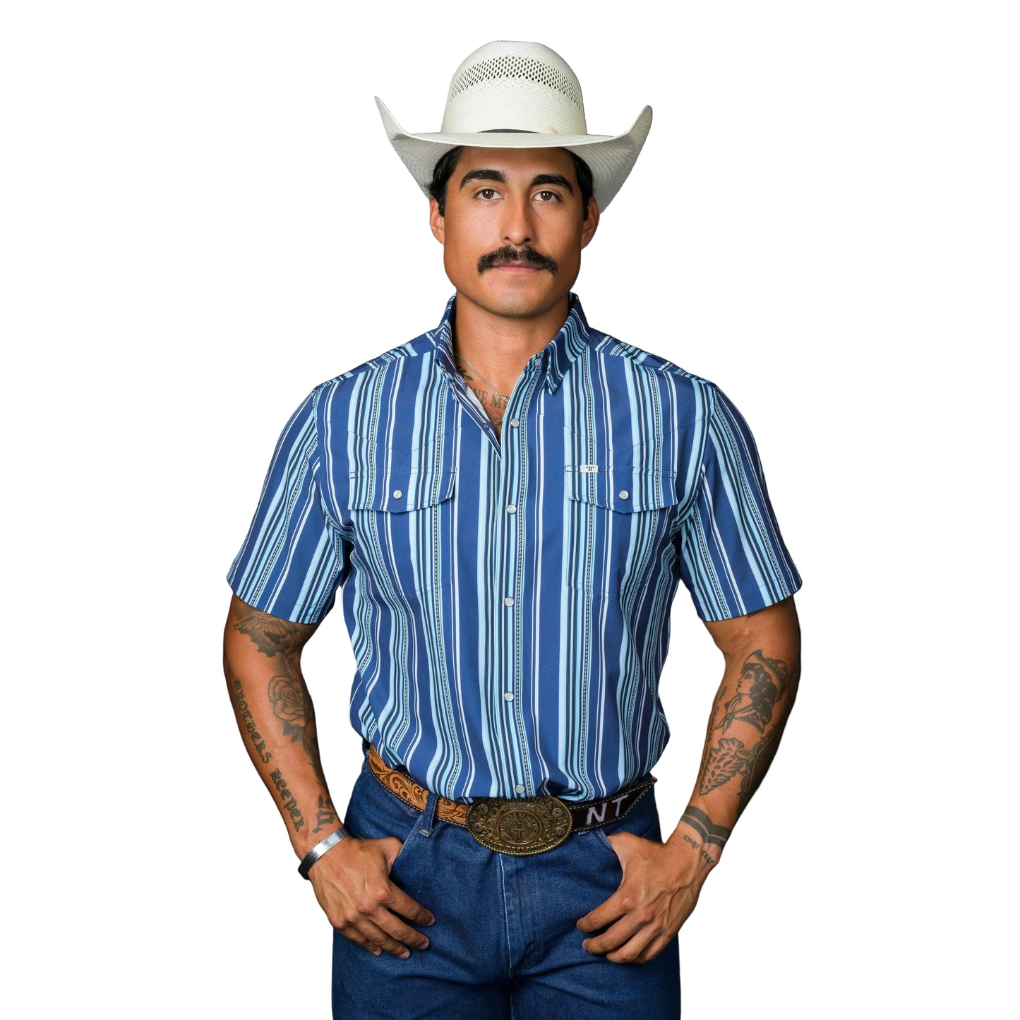Ferrell Brand Men's The James Short Sleeve Snap Shirt - Blue