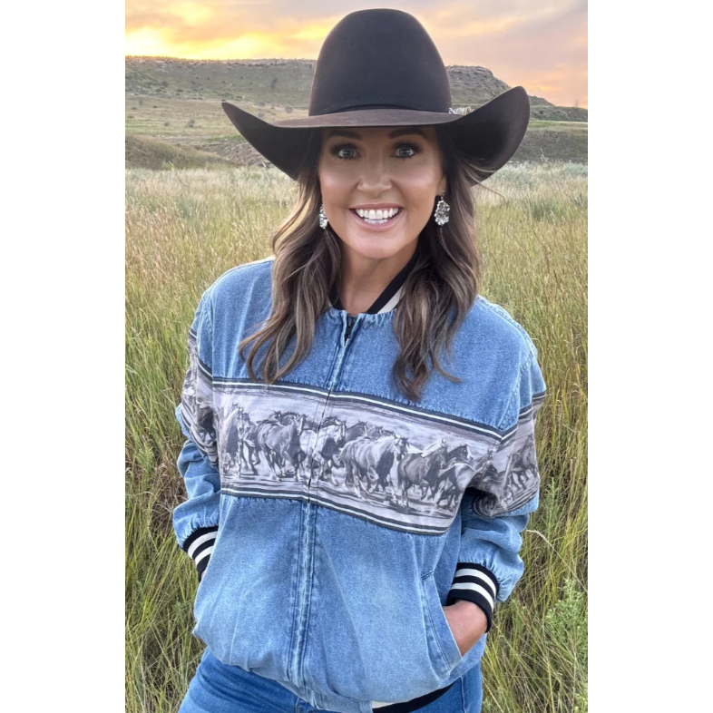 Sterling Kreek Women's Long Sleeve Bermuda Rush Bomber Jacket- Blue