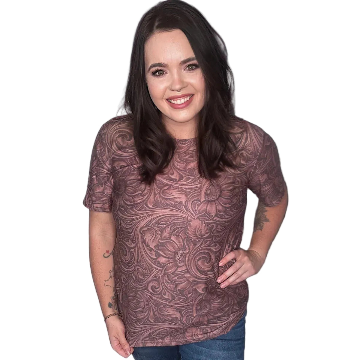Sterling Kreek Women's Short Sleeve Country Roads Tee Shirt - Brown