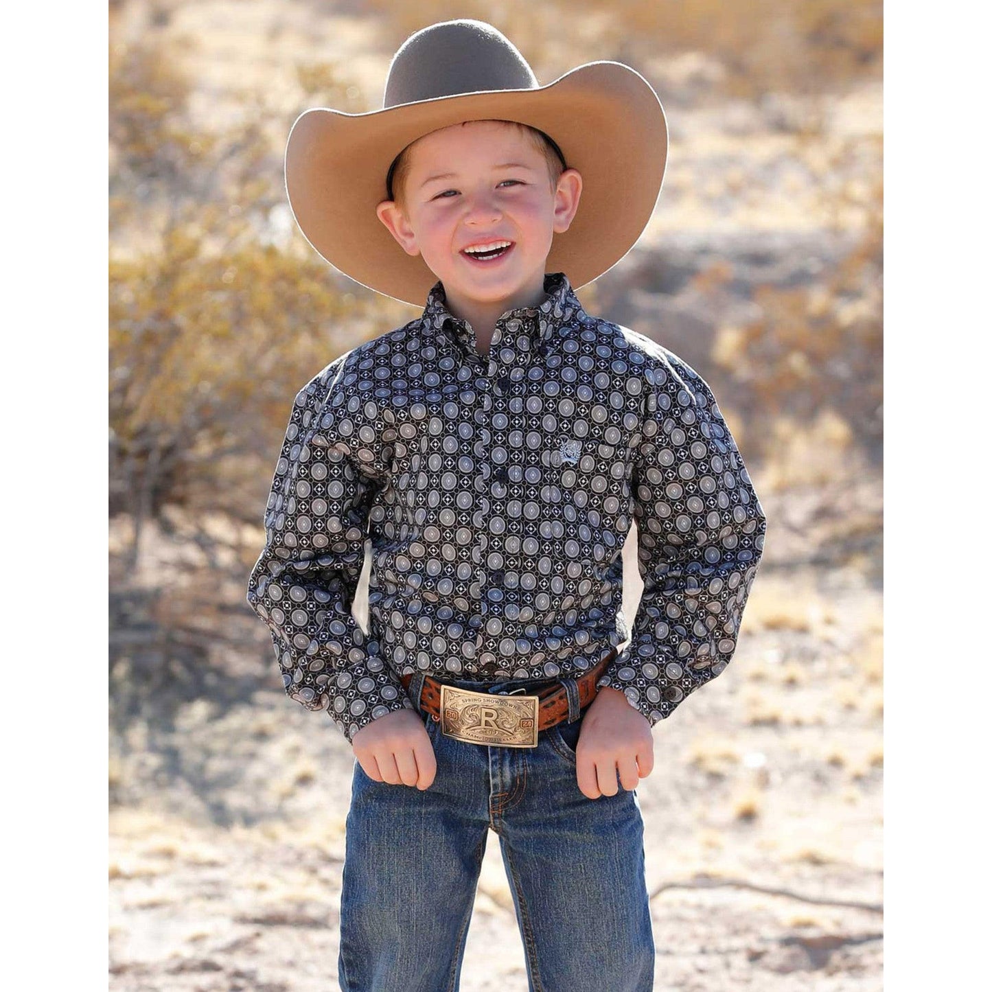 Cinch Boys Long Sleeve Shirt- Brown/Grey