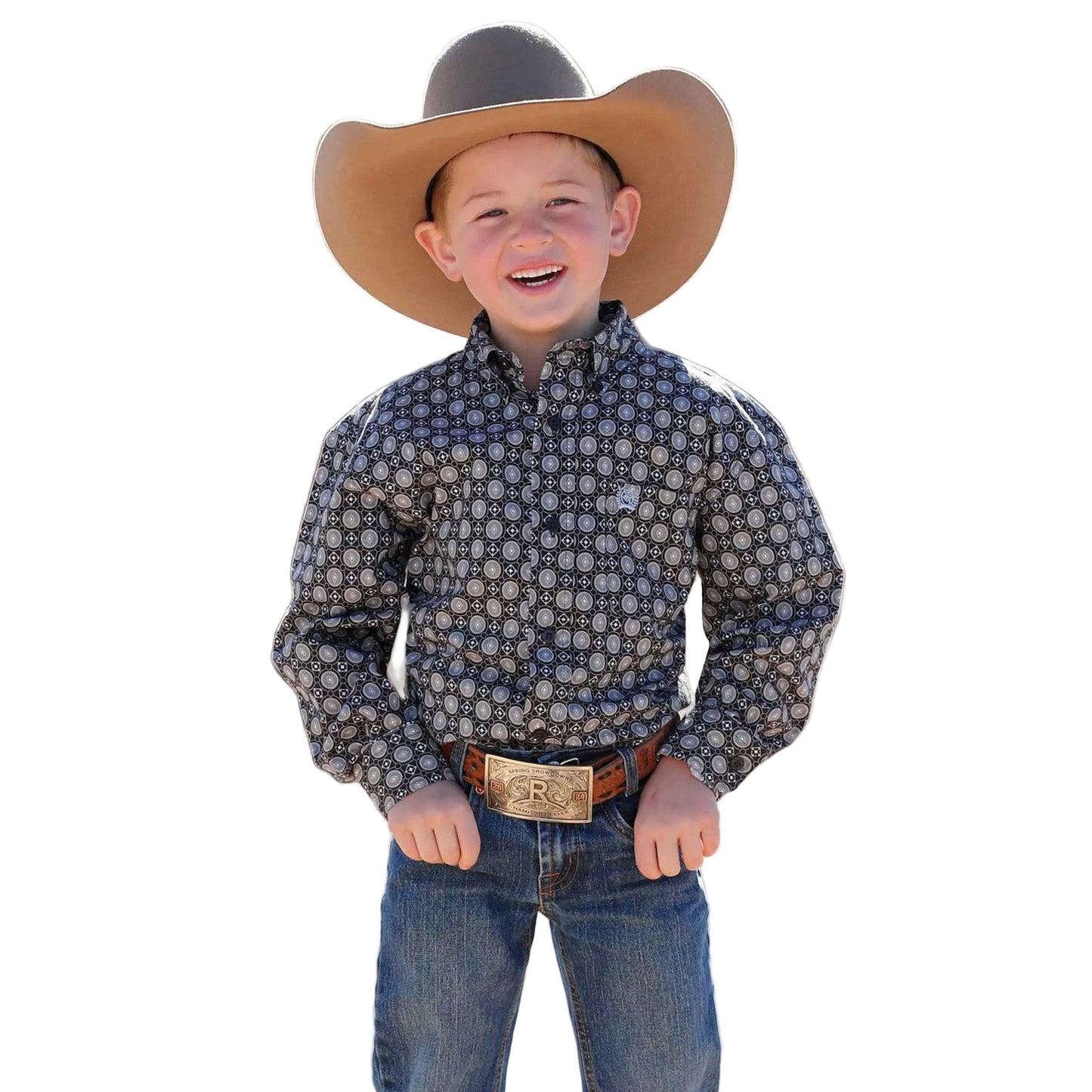 Cinch Boys Long Sleeve Shirt - Brown/Grey