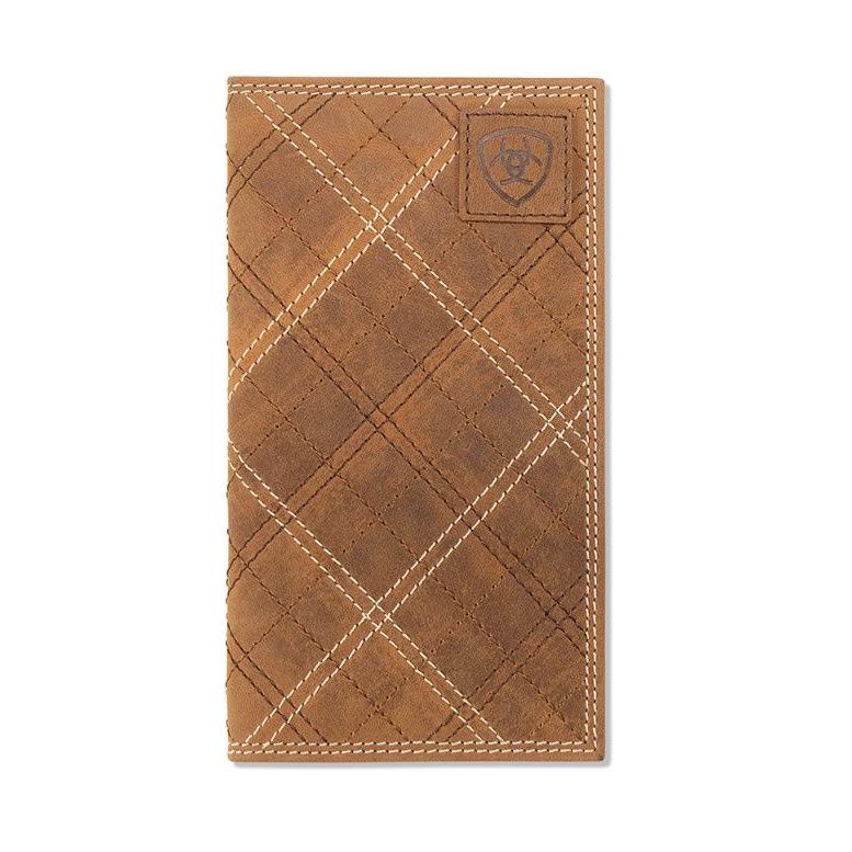Ariat Men's Rodeo Cross Stitch Patch Wallet- Medium Brown - Irvine Tack & Western Wear