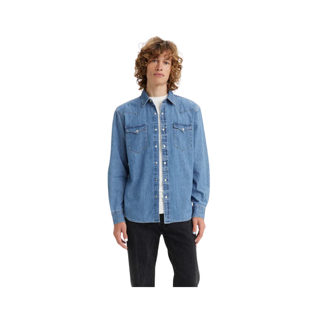 Levi Men's Denim Western Classic Fit Shirt- Stone Wash