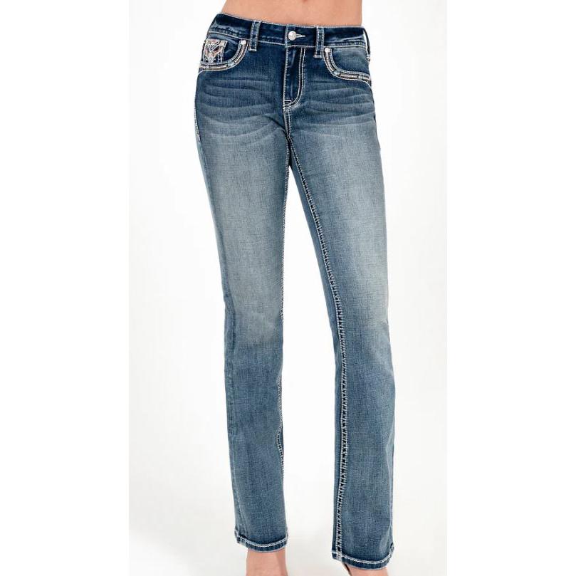 Grace in LA Women's Steerhead  Embroidery Midrise Bootcut Jeans-