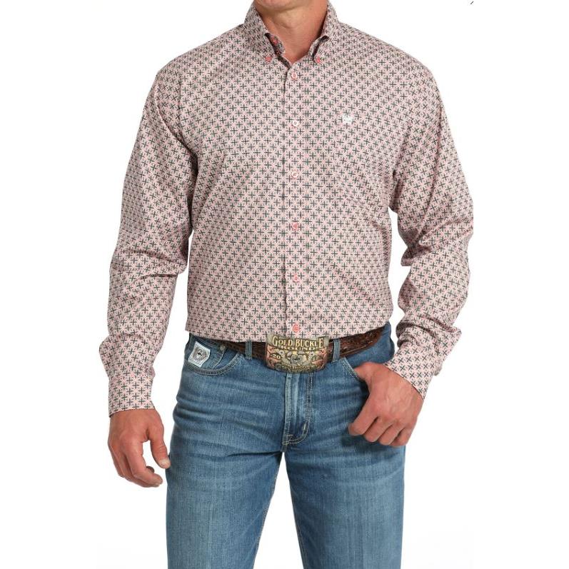 Cinch Men's Long Sleeve Print Shirt- Pink