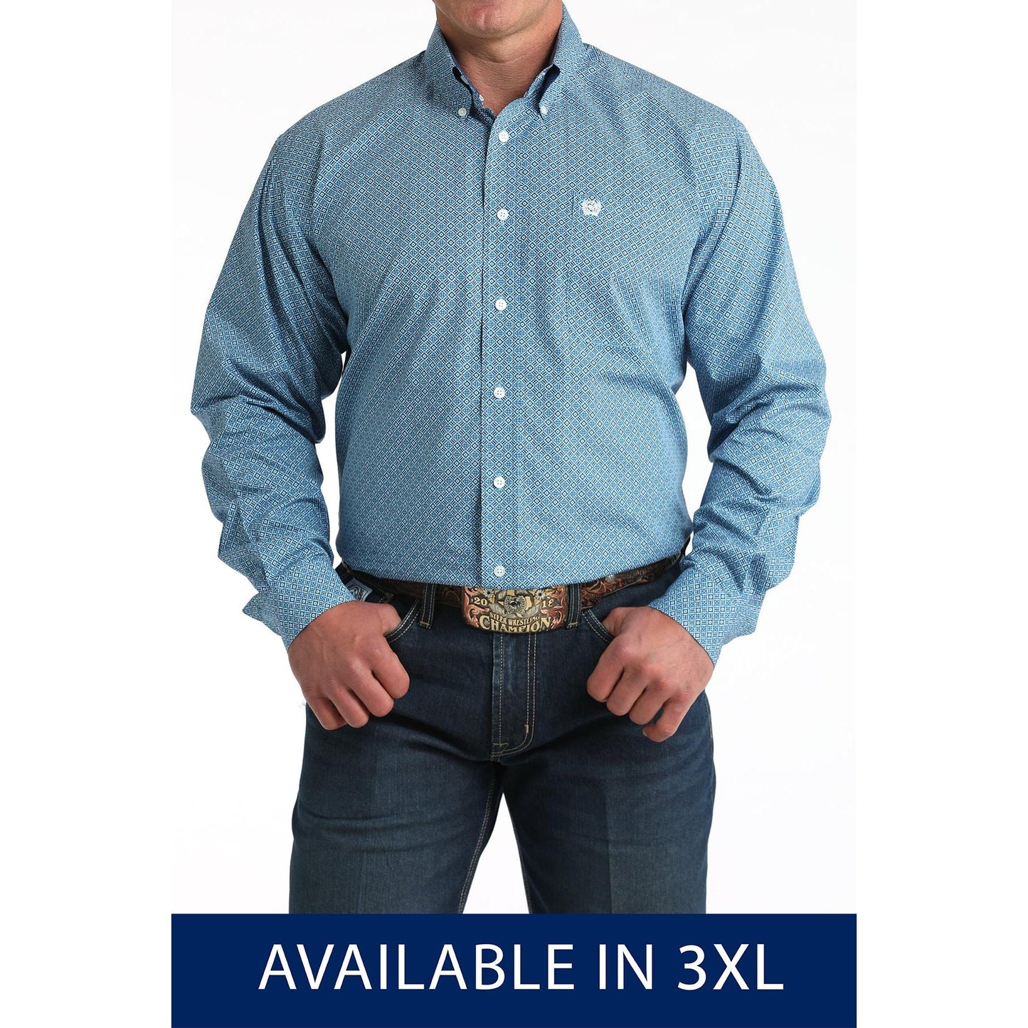 Cinch Men's Long Sleeve Print Shirt- Blue