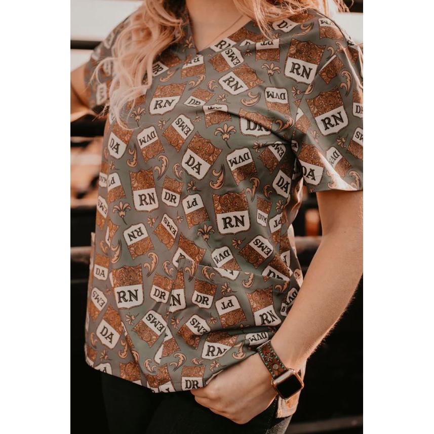 Spurrin' Scrubs Back Number for Brainiacs Scrub Top