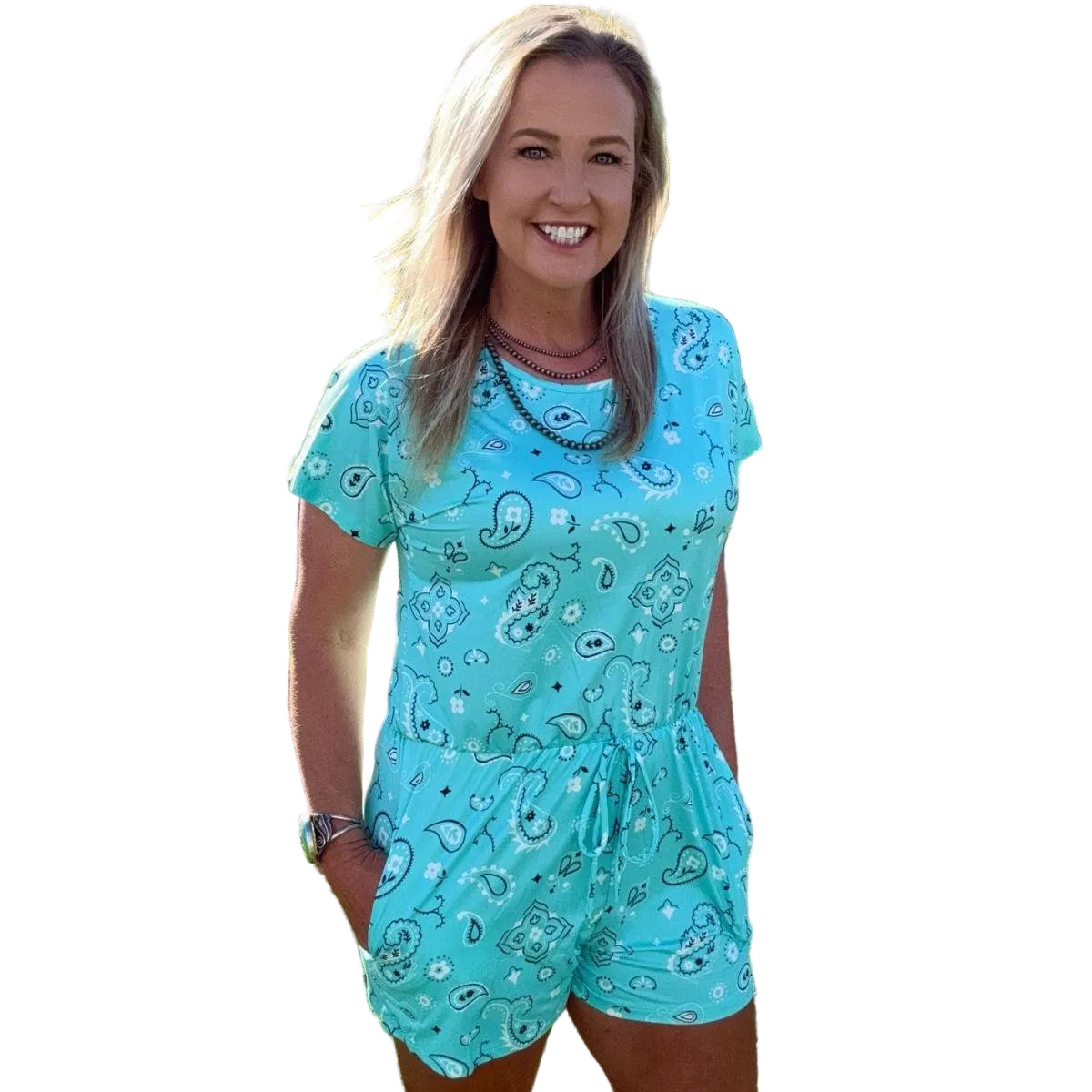 Sterling Kreek Women's Bandana Babe Romper - Turquoise