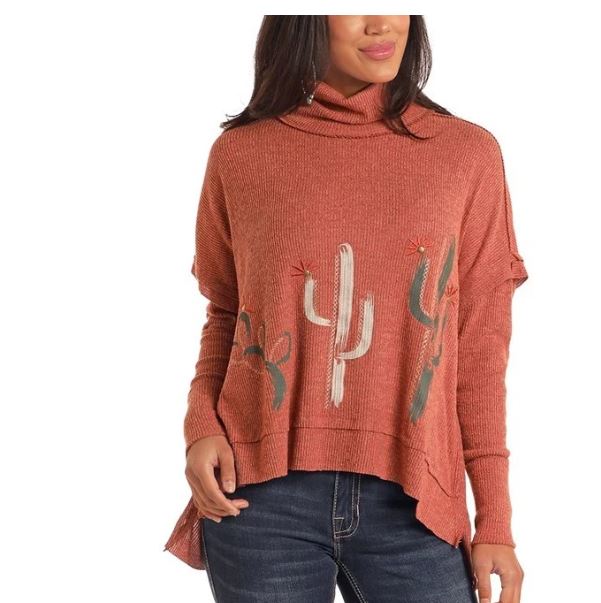 Rock & Roll Women's Long Sleeve Turtleneck with Graphic- Rose/Mauve