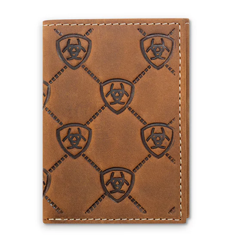 Ariat Men's Trifold Ariat Shield Embossed Wallet- Medium Brown - Irvine Tack & Western Wear