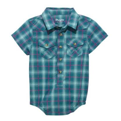 Wrangler Baby Boy Plaid Onesie-Turquoise