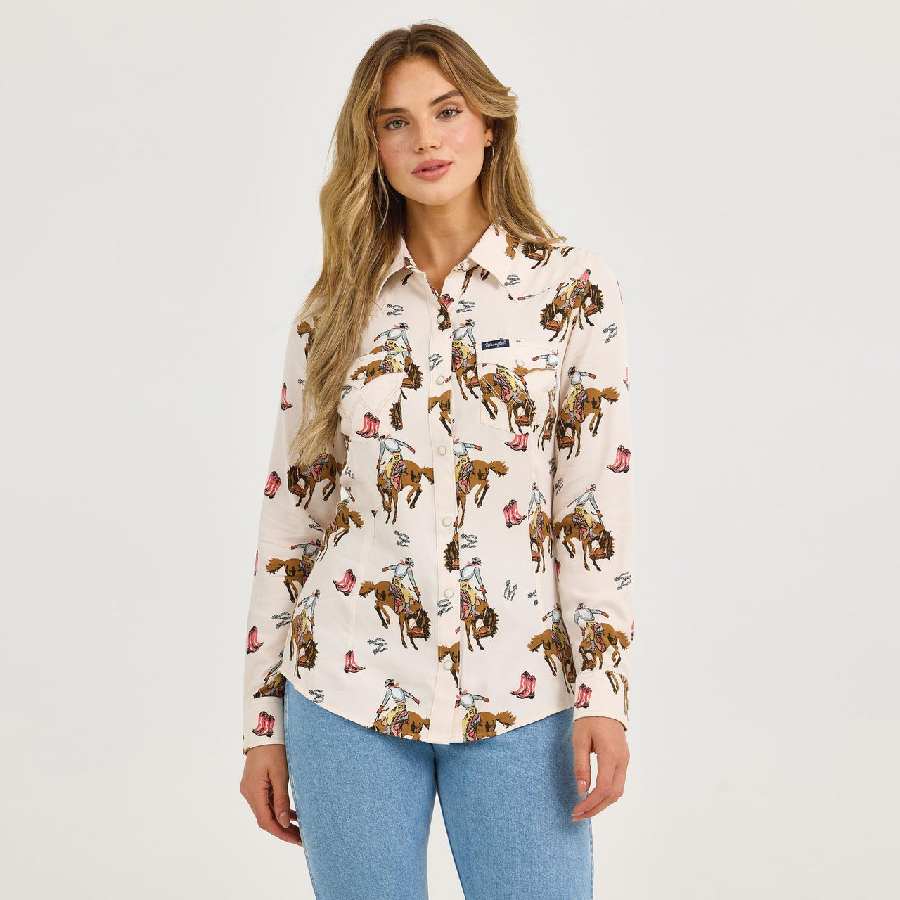 Wrangler Women's Long Sleeve Retro Punchy Shirt- Cream