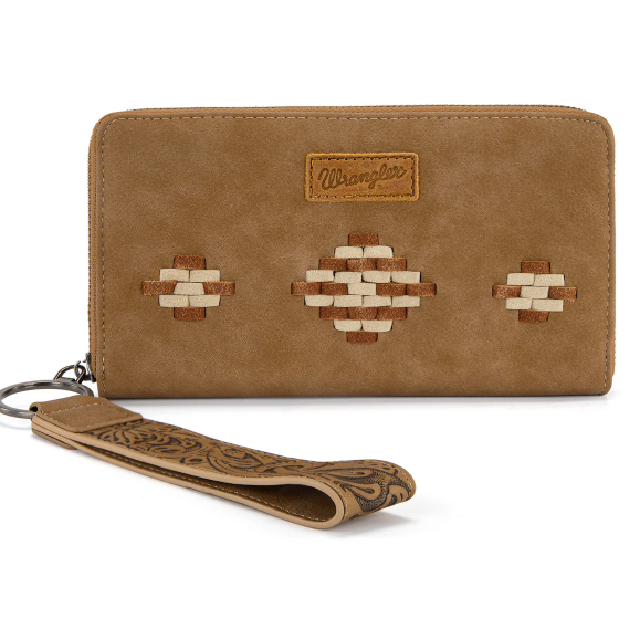 Wrangler Aztec Woven Zip Around Wallet with Wristlet- Multiple Colours