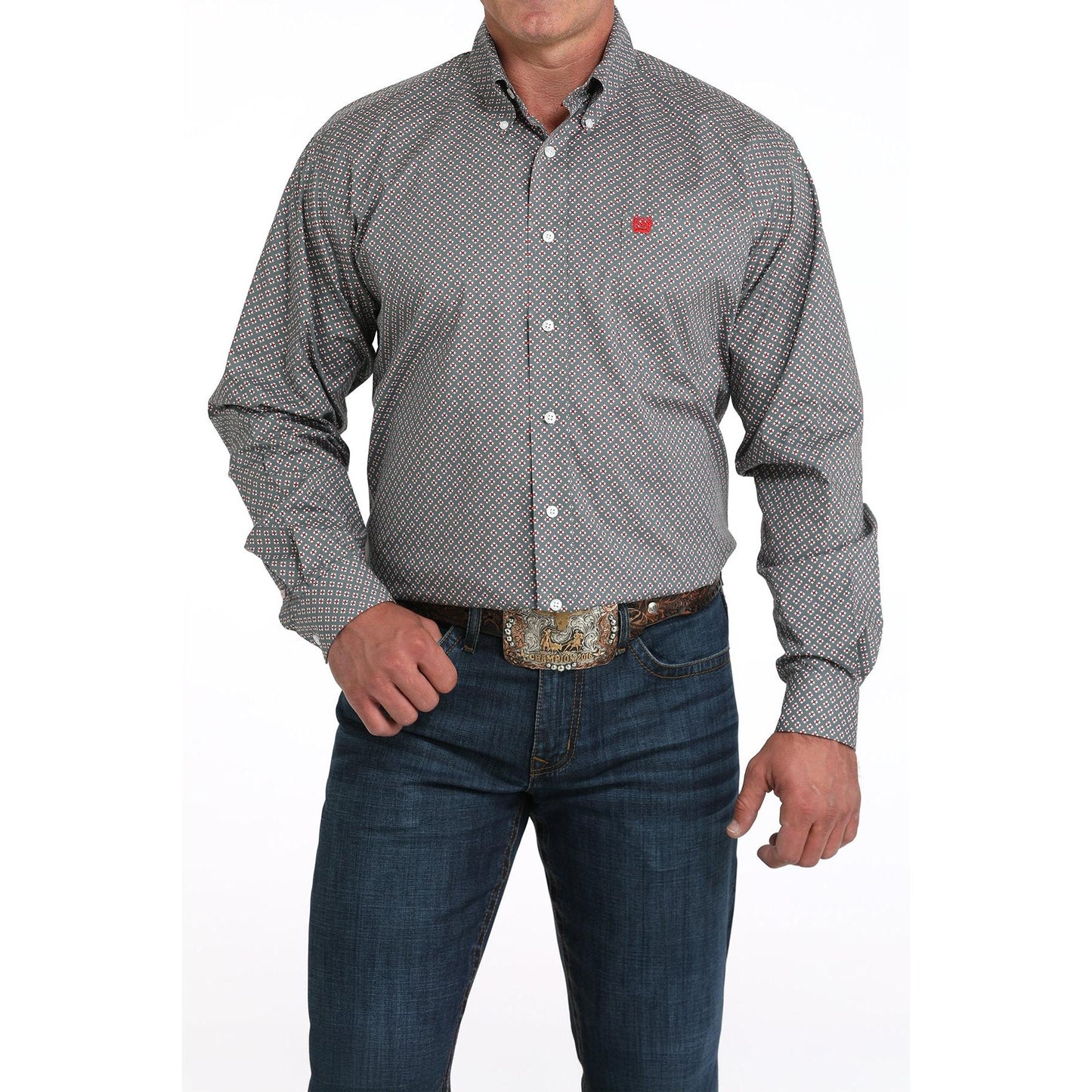 Cinch Mens Long Sleeve Western Shirt-Grey