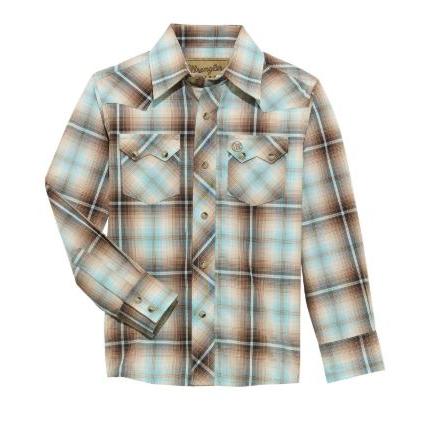 Wrangler Boy's20X Advanced Comfort Long Sleeve Shirt- Brown