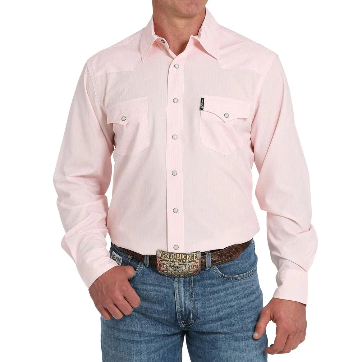 Cinch Men's Long Sleeve Print Shirt-Pink