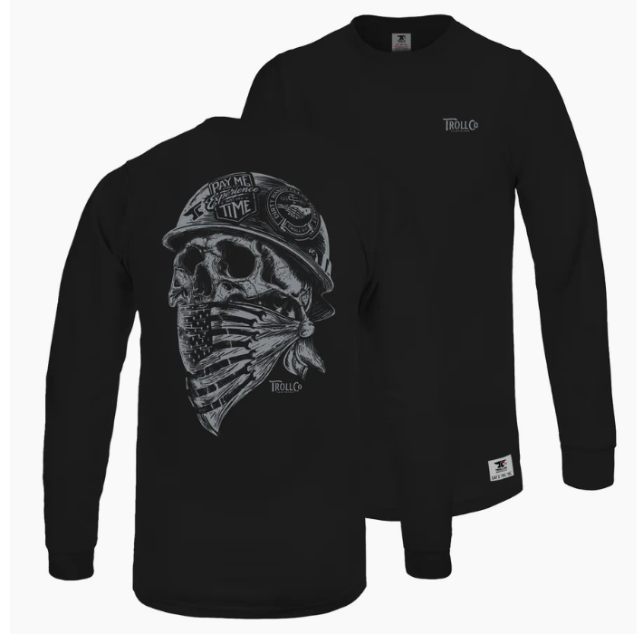 Troll Clothing Co Men's Long Sleeve Headstrong Tee Shirt FR - Black