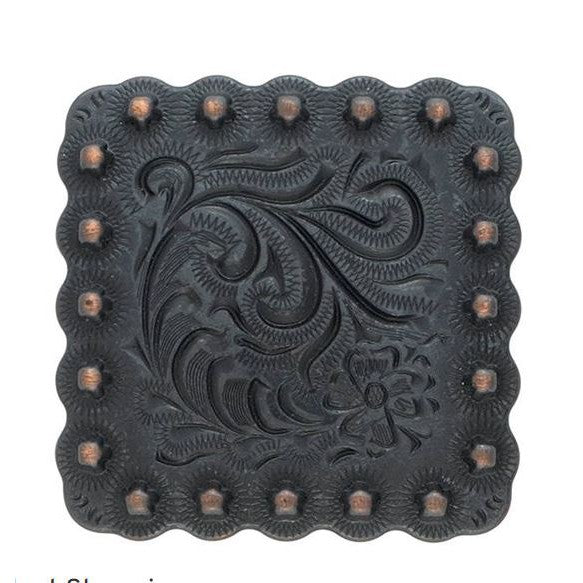 Square Floral Berry Concho-Black Copper