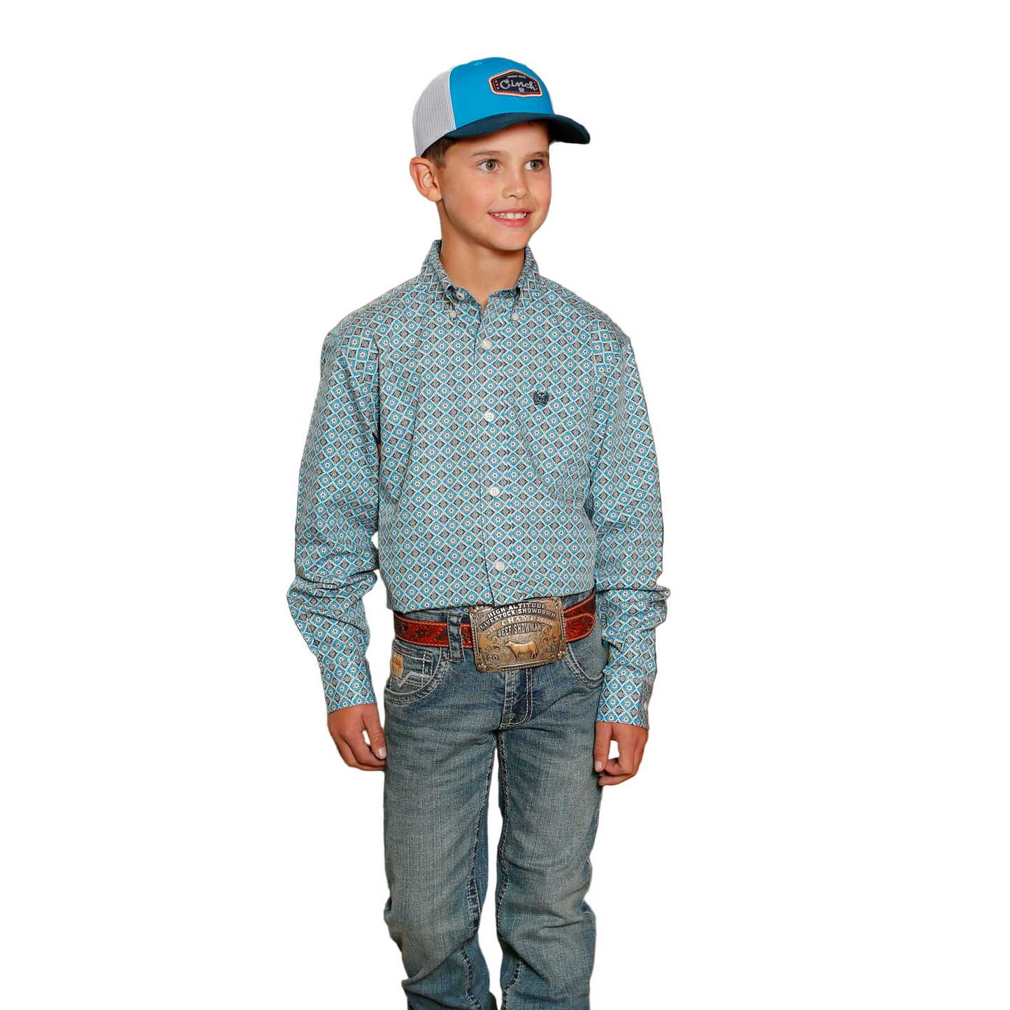 Cinch Boy's Long Sleeve Classic Print Shirt - Blue