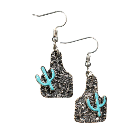Silver Strike Cactus Earrings- Turquoise - Irvine Tack & Western Wear