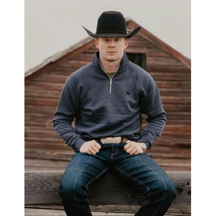 Baredown Brand Men's Long Sleeve 1/4 Zip Pullover- Navy - Irvine Tack & Western Wear