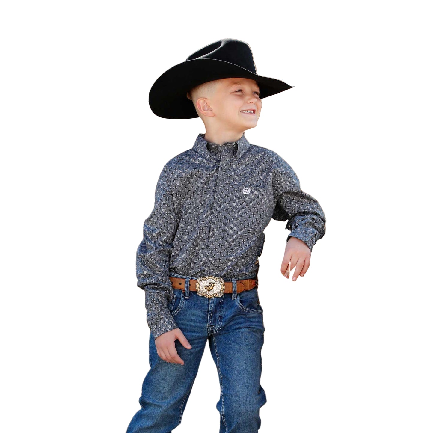 Cinch Boy's Long Sleeve Print Shirt- Grey