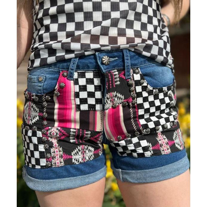 Sterling Kreek Women's Patched Up Shorts- Checked