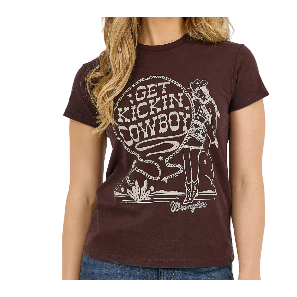 Wrangler Women's Graphic Retro Short Sleeve Tee Shirt - Kickin Brown