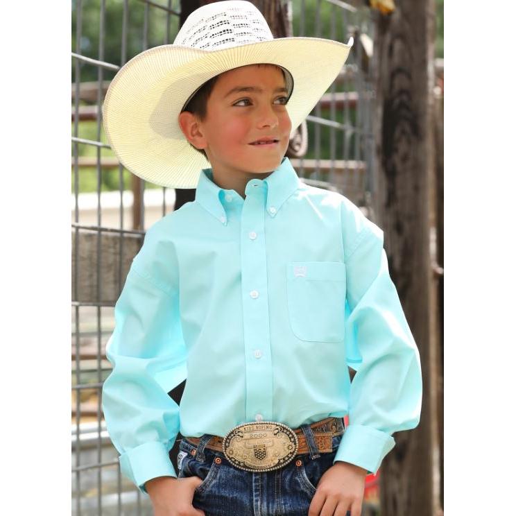 Cinch Boys Long Sleeve Solid Western Shirt- Turquoise