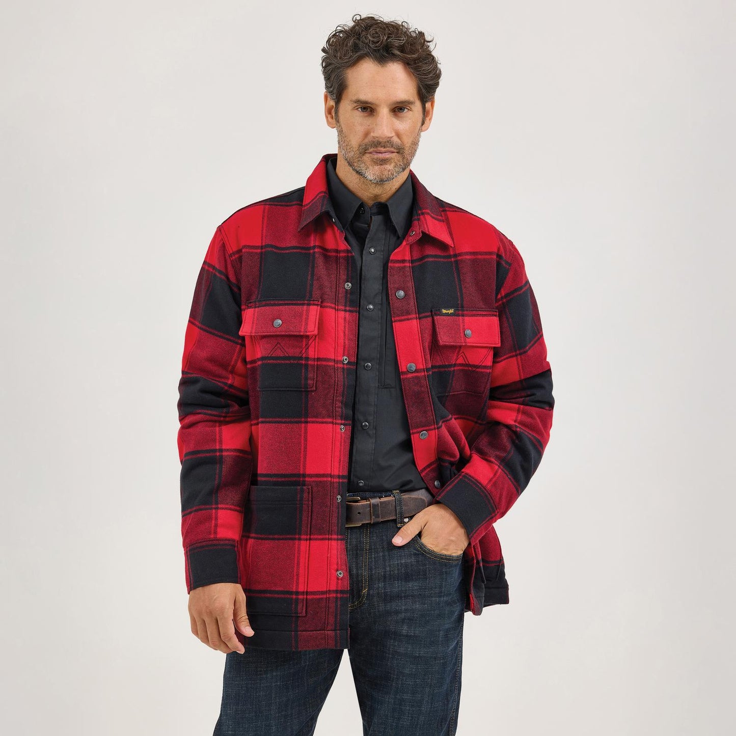 Wrangler Men's Flannel Sherpa Lined Shirt Jacket- Red Buffalo
