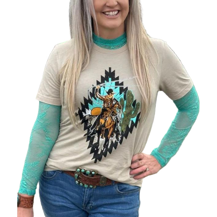 Sterling Kreek Women's Short Sleeve Cowboy Rides Away Tee Shirt