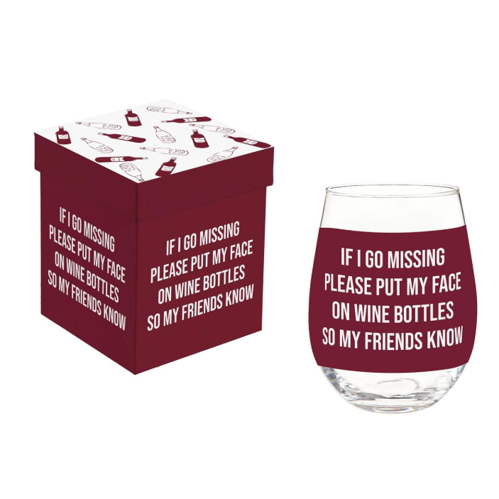 Evergreen Petal & Plow If I Go Missing Stemless Wine Glass- 17 ounce