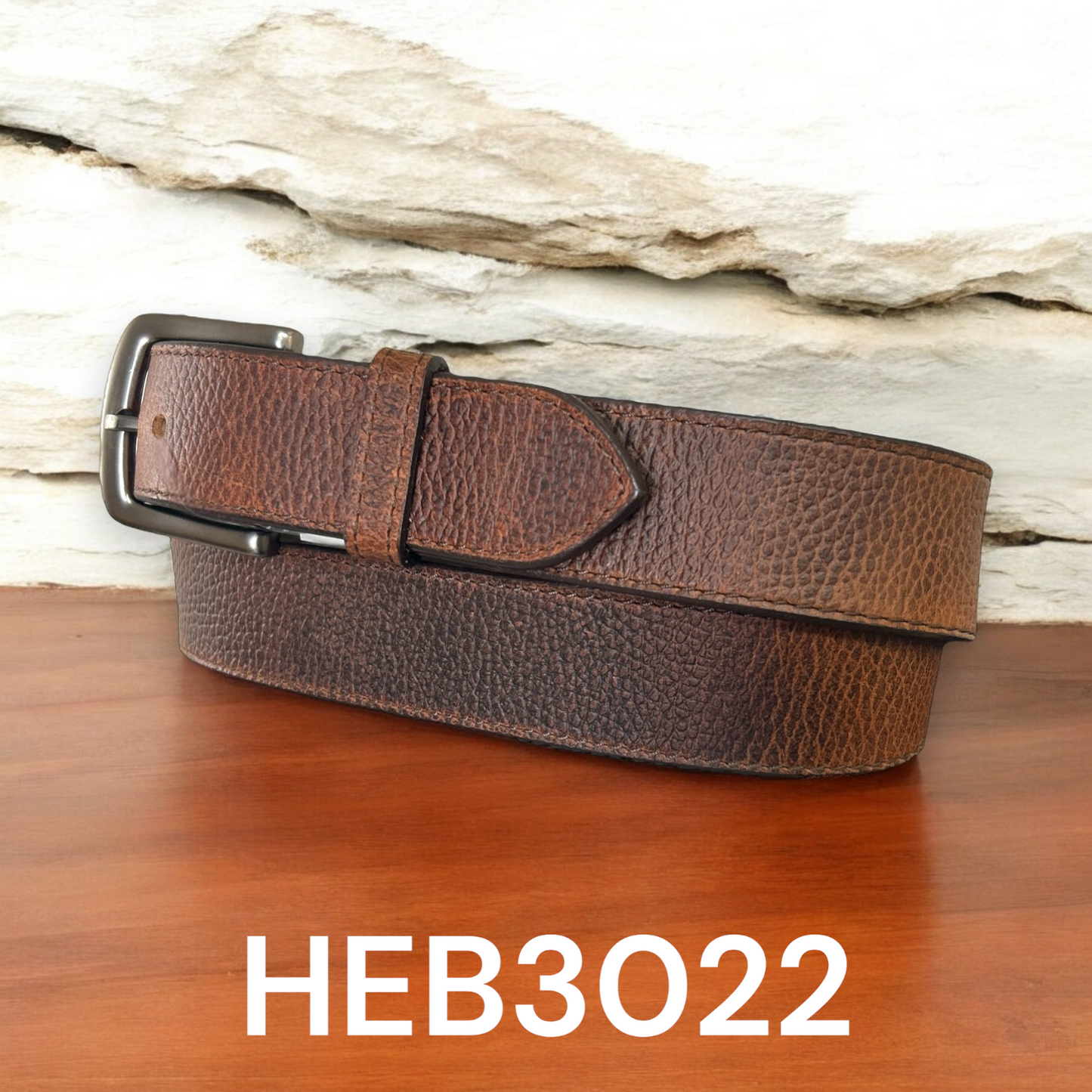 Circle SH Unisex Pebbled Leather Belt- Dark Brown