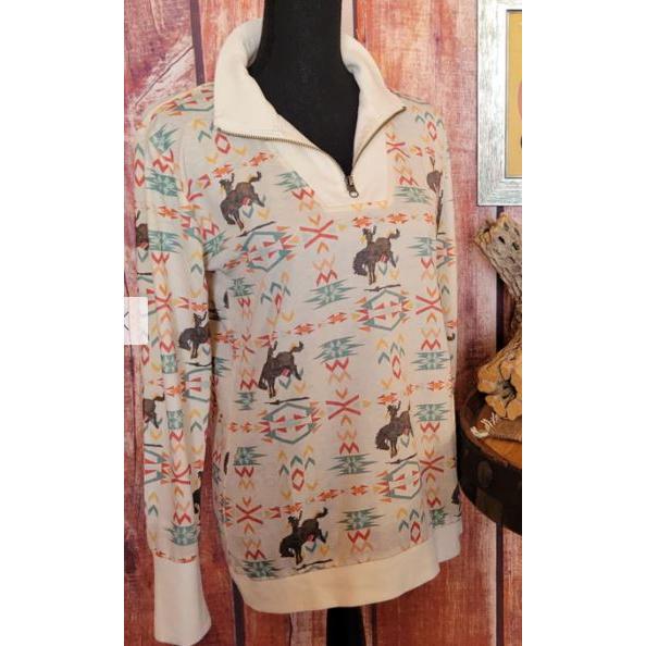 Panhandle Women's Sublimation Panel 1/4 zip Sweater-Cream