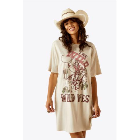 Ariat Women's Short Sleeve Wild Cowgirl Tee Dress- Oatmeal Heather