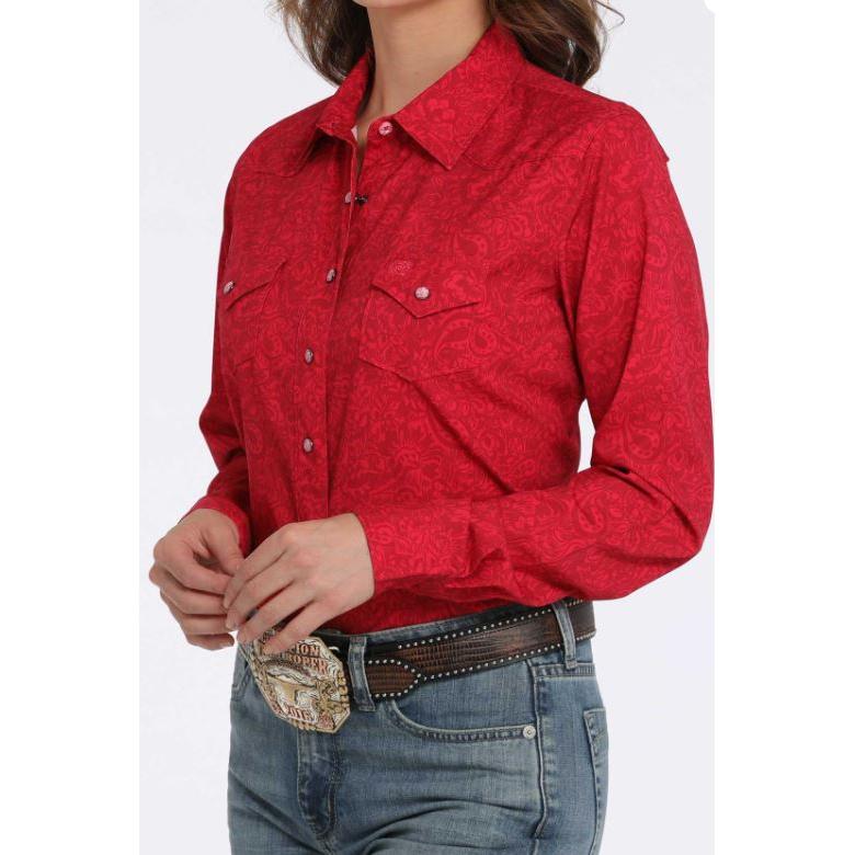 Cinch Women's Long Sleeve Print Shirt-Pink