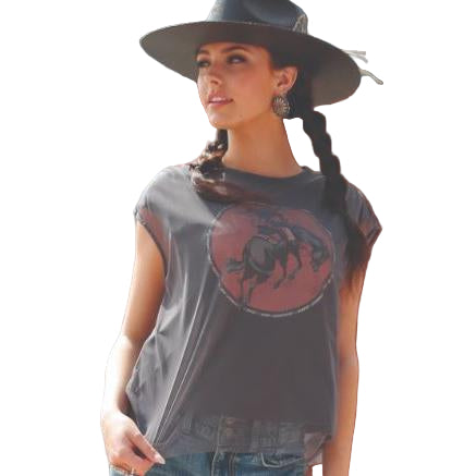 Cinch Women's Mesh Knit Short Sleeve Shirt- Charcoal