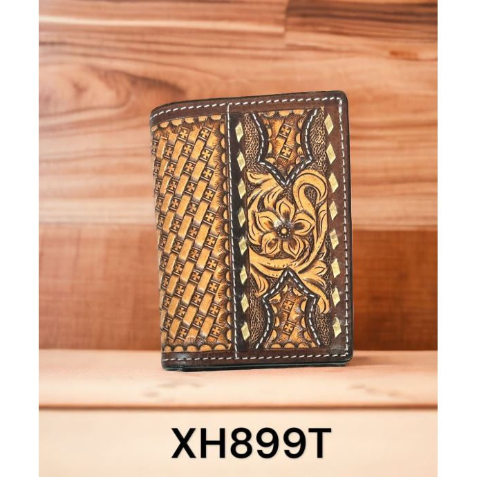 Twisted X Floral Carving Basket Tooling Rawhide Buckstitch Trfold Wallet