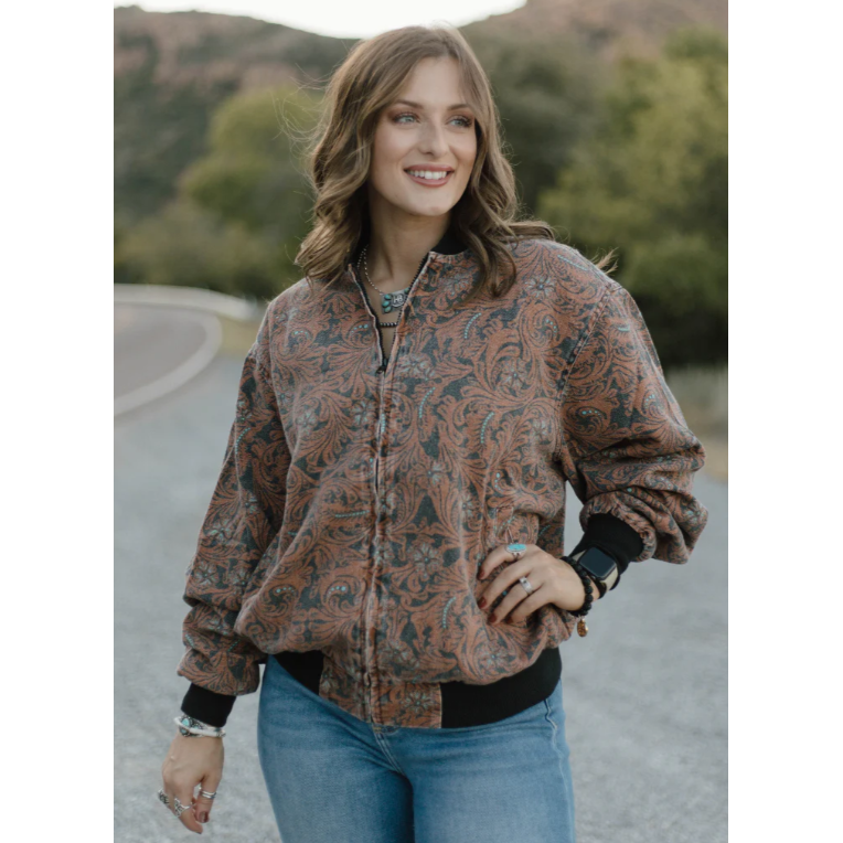 Sterling Kreek Women's Long Sleeve Keep it Western Bomber Jacket- Brown