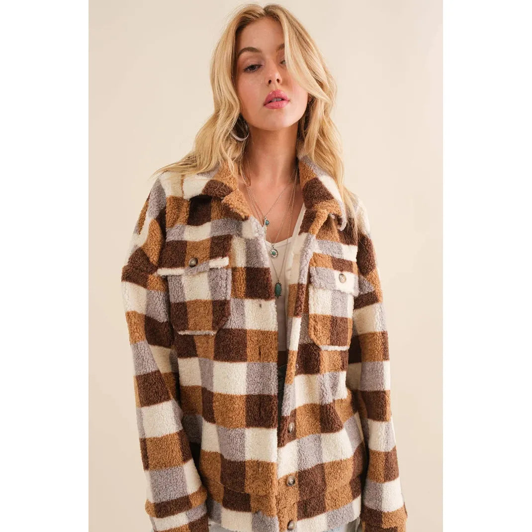 Blue B Medium Lightweight Long Sleeve Checkered Oversized Jacket- Multiple Colours