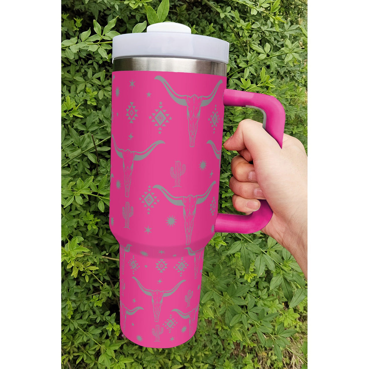 Dear Lover 40oz Western Horn Stainless Steel Handled Insulated Cup - Rose Red